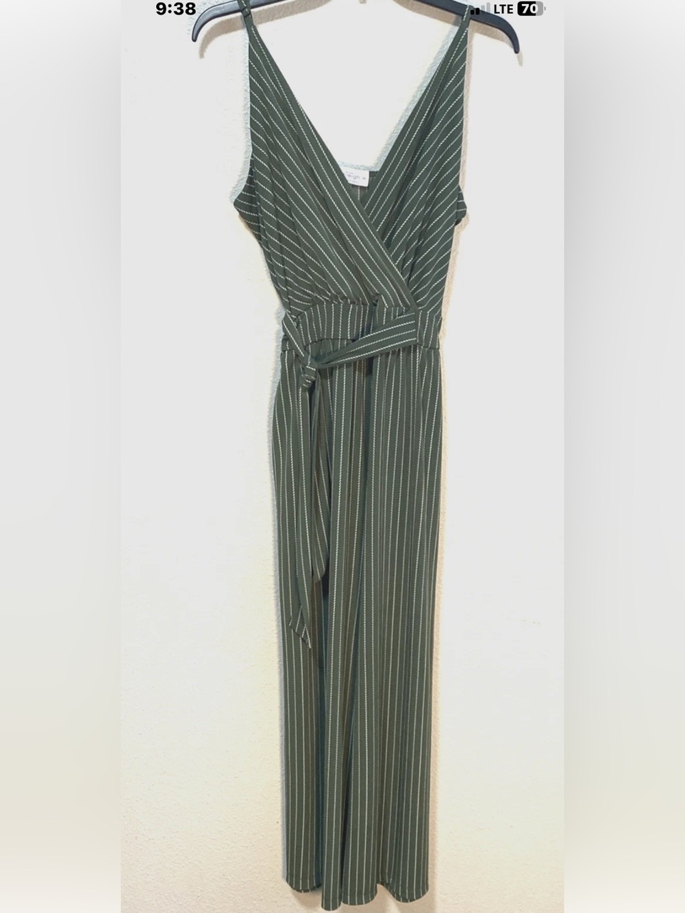 Kaileigh Green with White Striped V Neck Jumpsuit XXL top lined